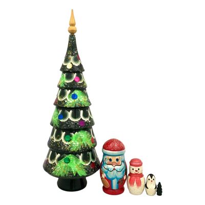 BuyRussianGifts Christmas Nesting Dolls 14 Tall Christmas Tree Santa Snowman 5 Piece Set