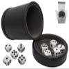 Cyber-Deals Black PU Leather Dice Cup Premium Felt Lined, Pip Dot Dice, Plus Extra Die Set (Gift Boxed) for Liar's Dice Farkle Yahtzee and Other Dice Games (Black/Dark Grey Cup, 16mm Dice (White)) view 1