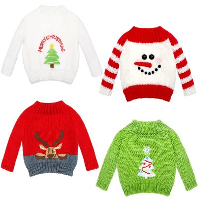 Chalyna 4 Pieces Christmas Doll Accessories Christmas Clothes Sweater Set Doll Hand Knitted Clothing Elk Snowflake Print Pearl Xmas Accessory Set Decor(Cute)