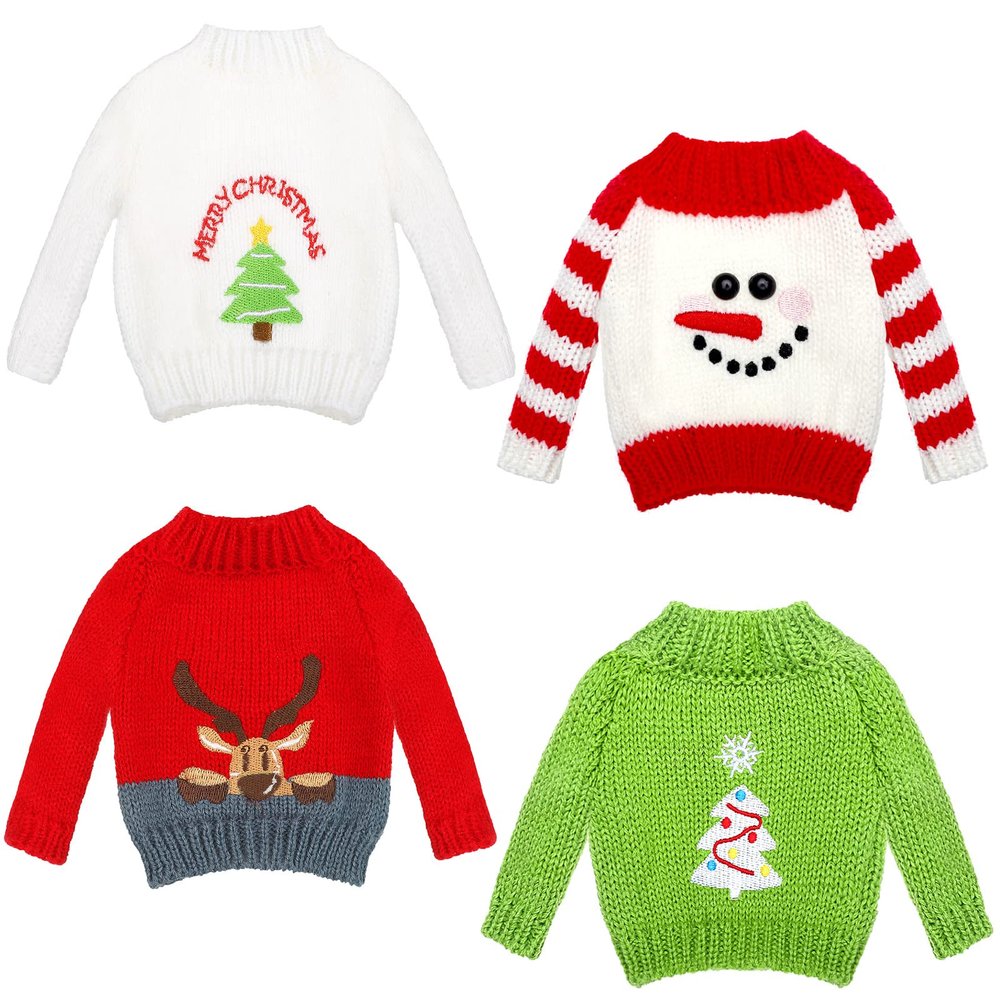 Chalyna 4 Pieces Christmas Doll Accessories Christmas Clothes Sweater Set Doll Hand Knitted Clothing Elk Snowflake Print Pearl Xmas Accessory Set Decor(Cute)