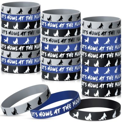 Junkin 30 Pieces Wolf Themed Party Rubber Bracelets Silicone Wolf Animal Printed Baby Shower Wristbands Birthday Supplies for Boy Girl Animal Themed Parties