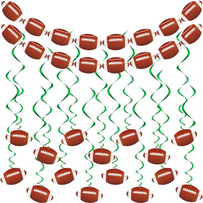 Chinco 32 Pieces Football Party Decorations Includes 30 Hanging Swirls and 2 Football Banners Sports Theme Party Supplies for Kids Adults Office Bar Birthday Decor