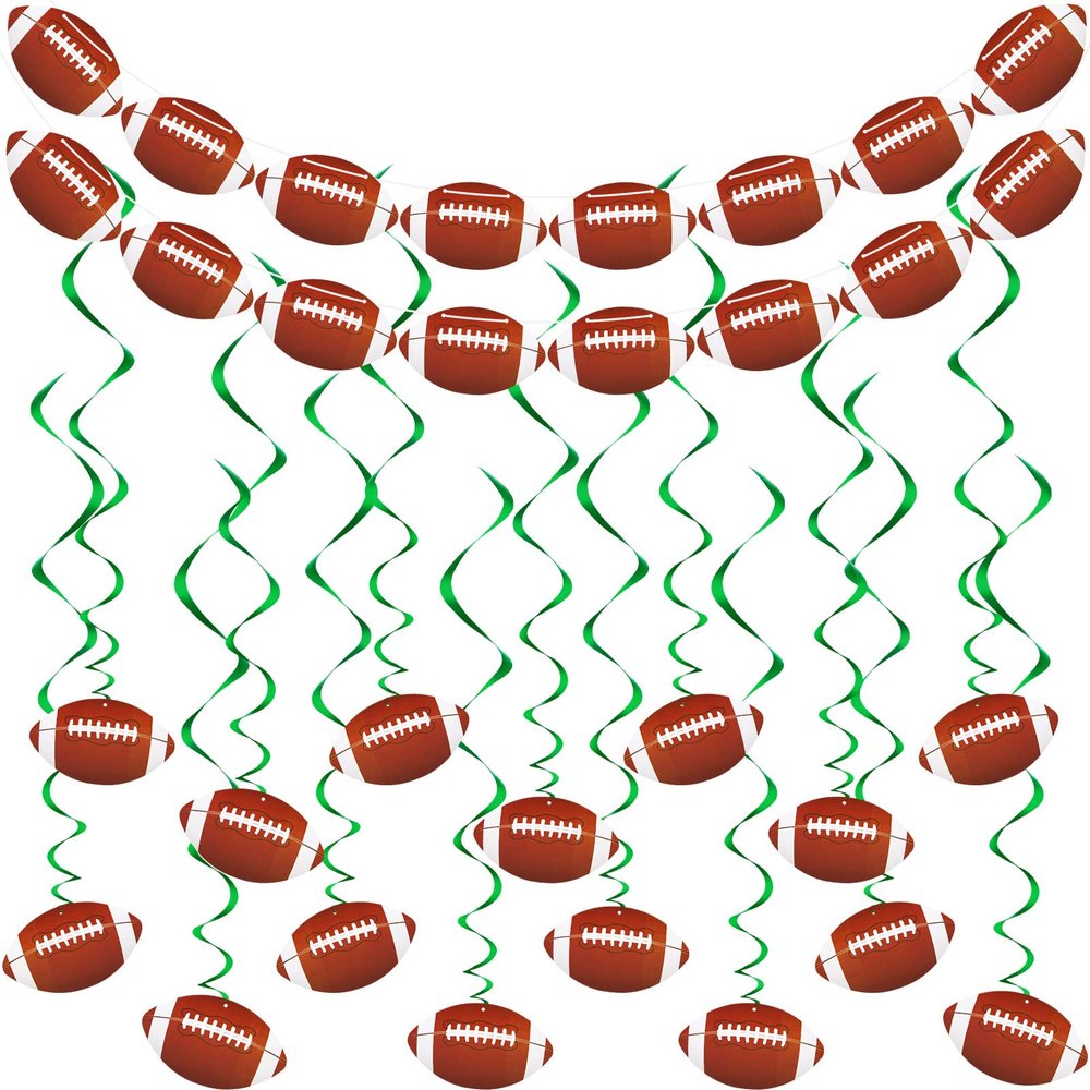 Chinco 32 Pieces Football Party Decorations Includes 30 Hanging Swirls and 2 Football Banners Sports Theme Party Supplies for Kids Adults Office Bar Birthday Decor