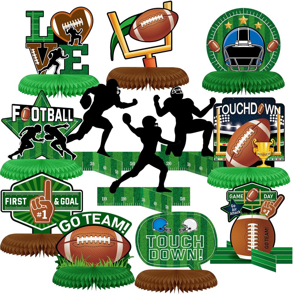12 Pieces Football Party Decorations Football Table Centerpiece Silhouette Honeycomb Party Centerpiece for Sports Theme Supplies