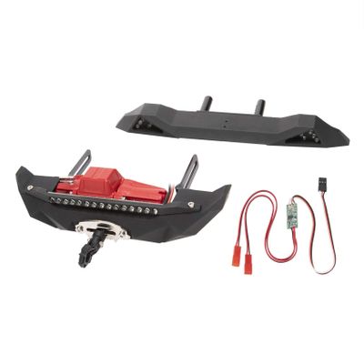 LAFEINA Metal Front Rear Bumper with Winch LED Lights & Light Control Cable for 1:10 RC Crawler Car SCX10 90046 SCX10 AXI03007 TRX4 (Red Winch)