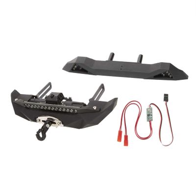 LAFEINA Metal Front Rear Bumper with Winch LED Lights & Light Control Cable for 1:10 RC Crawler Car SCX10 90046 SCX10 AXI03007 TRX4 (Black Dual Motor Winch)