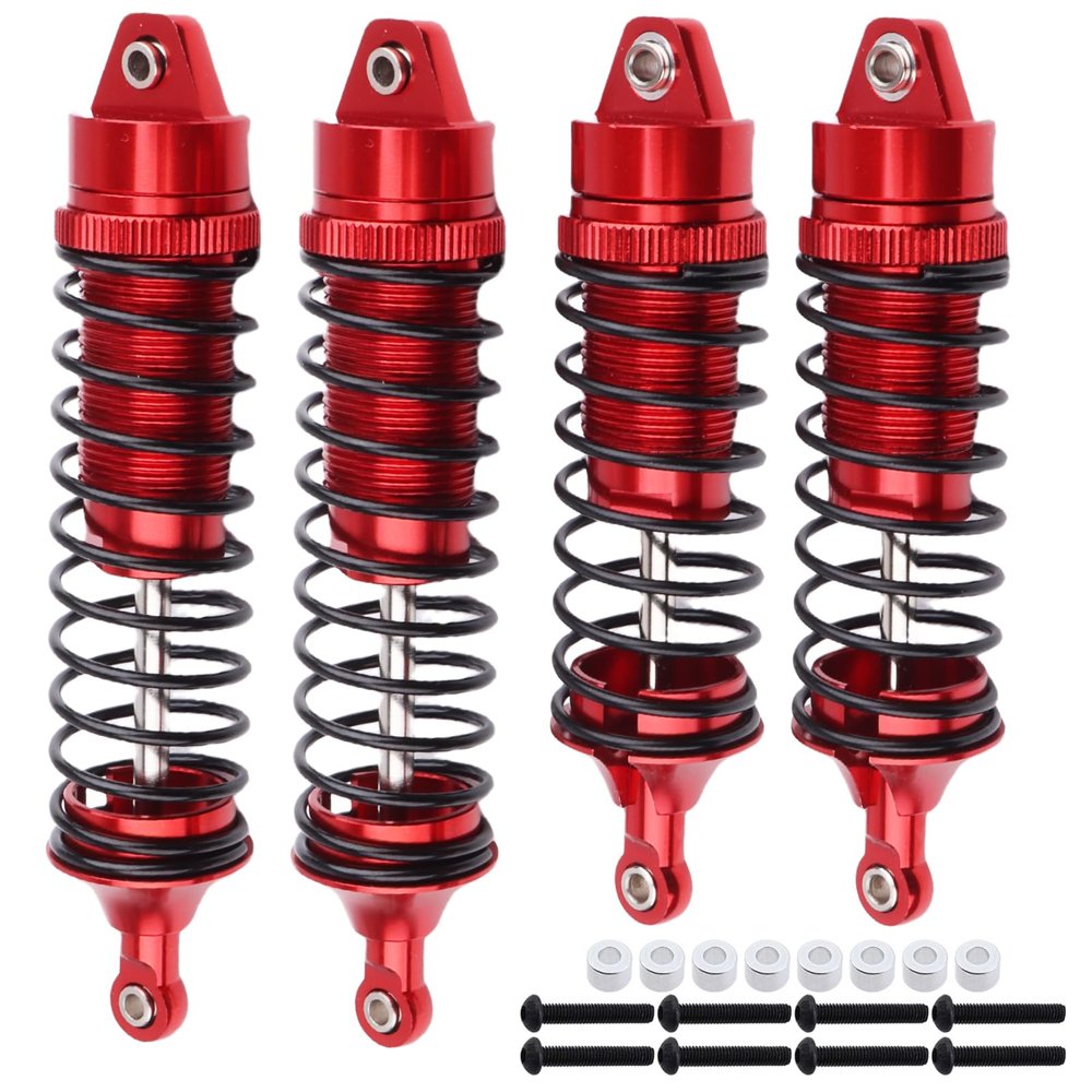 All Metal Aluminum RC Shocks for 1/10 Traxxas Stampede Rustler Shocks, Front & Rear, Replacement 4PCS Set 5862 (Red)