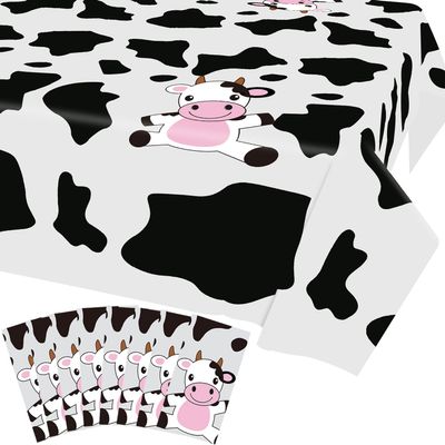 8 Pcs Cow Print Plastic Tablecloth, Farm Animal Themed Parties Tablecovers for Cow Theme Birthday Party Supplies, Black and White
