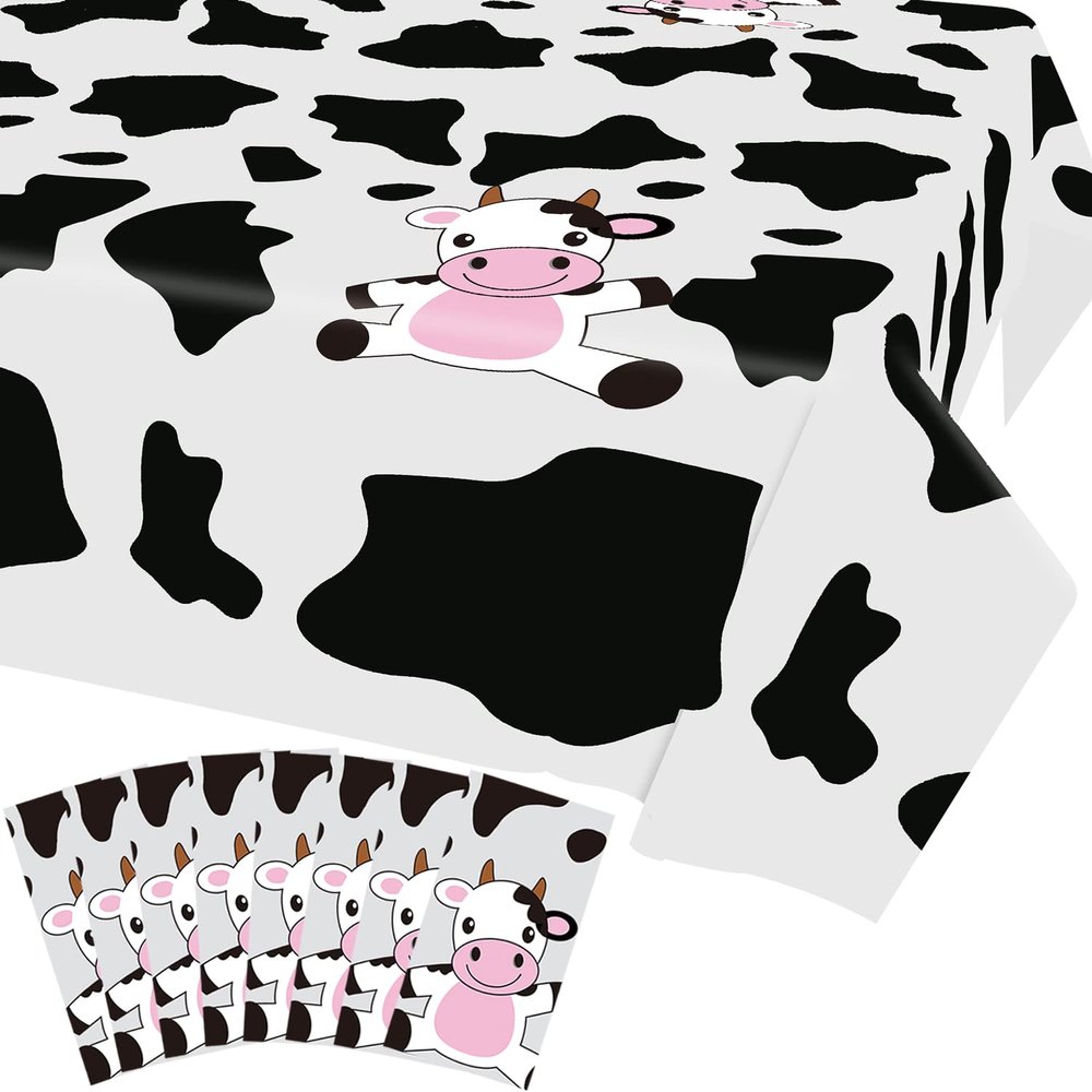 8 Pcs Cow Print Plastic Tablecloth, Farm Animal Themed Parties Tablecovers for Cow Theme Birthday Party Supplies, Black and White