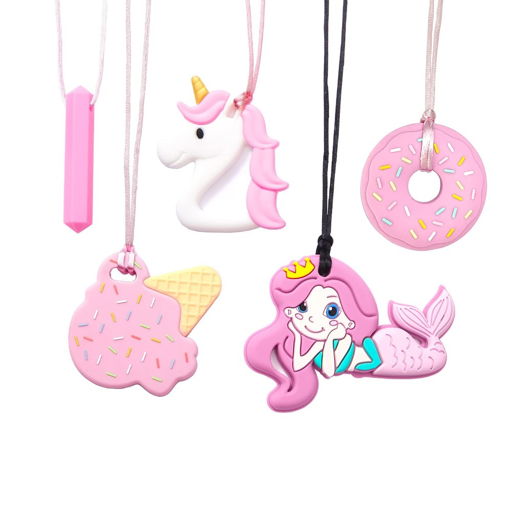 Chew Necklaces for Sensory Kids 5 PCS Chewy Necklaces That Like Biting or Have Autism-Perfectly Textured Chewelry Kid Girl Teether Chewing Toys-Chewy Children Chew Toys for Aggressive Chewers Kids