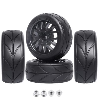 GoHobby 12mm Hex 1/10 On-Road Tires & Wheels 65mm Soft Compound Set with Foam Inserts for Traxxas 4-Tec 2.0 Tamiya TT02 TT01 Drift Cars (4PCS, Unmounted)