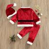 FIOMVA Christmas Baby Girl Boy Santa Costumes Clothes Outfits Dress Jacket Coat Long Pants Hat Socks Cosplay  (velvet 3pcs set, 18-24 Months) view 4