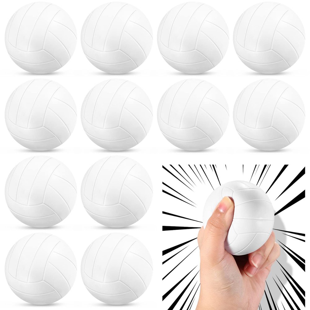 Civaner 12 Pcs Mini Volleyball Stress Balls Bulk 2.36 Inch Volleyball Team Gifts Party Favor Goodie Bag Stuffers Small Foam Sports Balls Throw to Crowd for Kids Stress Relief Games Toys (White)