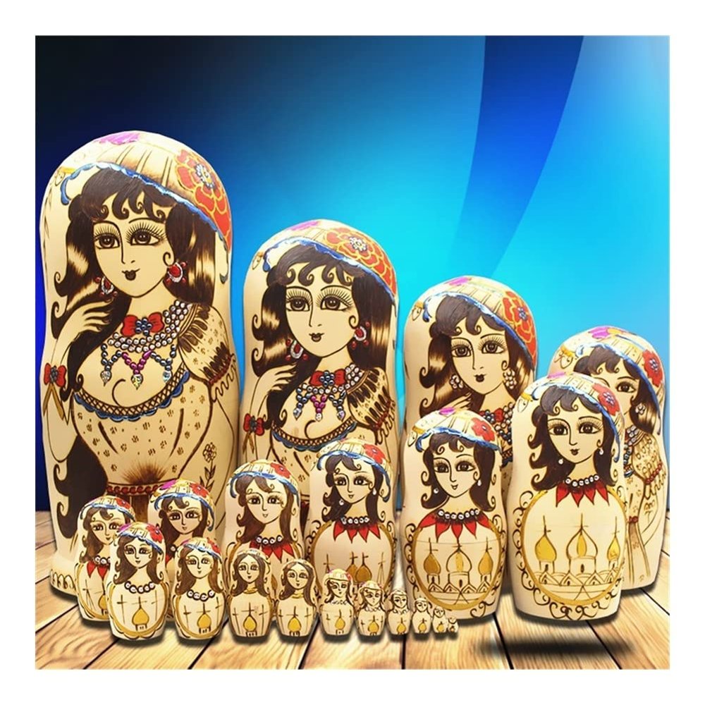 QQWW Russian Matryoshka 20-Piece Set of Hand-Painted Wooden Traditional Matryoshka Creative Toys Home Ornaments