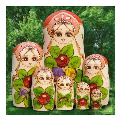 QQWW Russian Nesting Doll Wooden 7 Pieces Stacked Hand-Painted Beautiful Matryoshka Family Room Decoration Halloween Wishes Gift