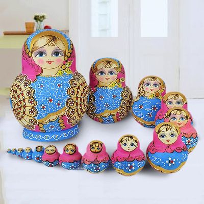 QQWW Traditional Matryoshka 15-Piece Set Russian Nesting Dolls Wooden Toys Hand-Painted Christmas