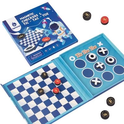2-in-1 Checkers & Tic-Tac-Toe Board Game | Magnetic Travel Games for Kids 8-12 | Plane Activities for Kids Ages 8-12 | Foldable Magnetic Checkers & Travel Activities (Ages 3-12)