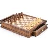 AMEROUS 12.8" x 12.8" Magnetic Wooden Chess Set with 2 Built-in Storage Drawers - 2 Bonus Extra Queens - Gift Packaging - Staunton Chess Pieces, Board Games Chess Sets for Adults and Kids view 3
