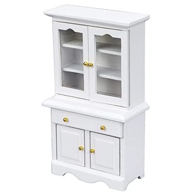 1: 12 Toy House Toy House Mini Furniture Micro Field Vertical Bookcase with Drawer White Cabinet