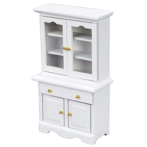 1: 12 Toy House Toy House Mini Furniture Micro Field Vertical Bookcase with Drawer White Cabinet