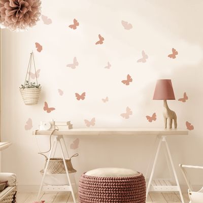 48Pcs Pink Butterfly Boho Art Wall Decals, Peel and Stick Wall Stickers for Living Nursery Room Bedroom Wall Decor