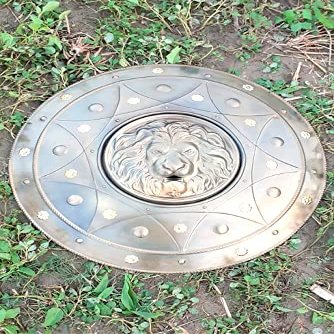Vimal Nautical Brown Antique Silver Lion Hade Shield Winter Soldier Super Hero Shield Battle Shield Wall Decor Shield 24 Inch Stainless Steel Metal Shield Gift Item