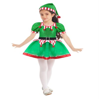 Huimingda Kids Girls Christmas Elf Costume Santa Claus Helper Cosplay Party Outfit Princess Dress with Hat Set Green 14 Years