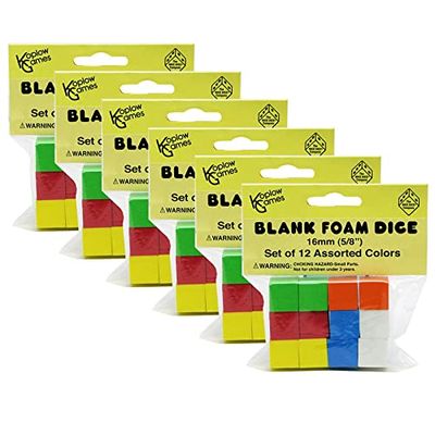 Assorted Color Blank 16mm Foam Dice, 12 Per Pack, 6 Packs