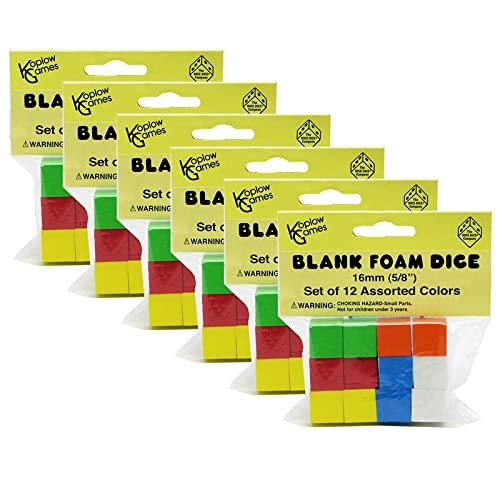 Assorted Color Blank 16mm Foam Dice, 12 Per Pack, 6 Packs