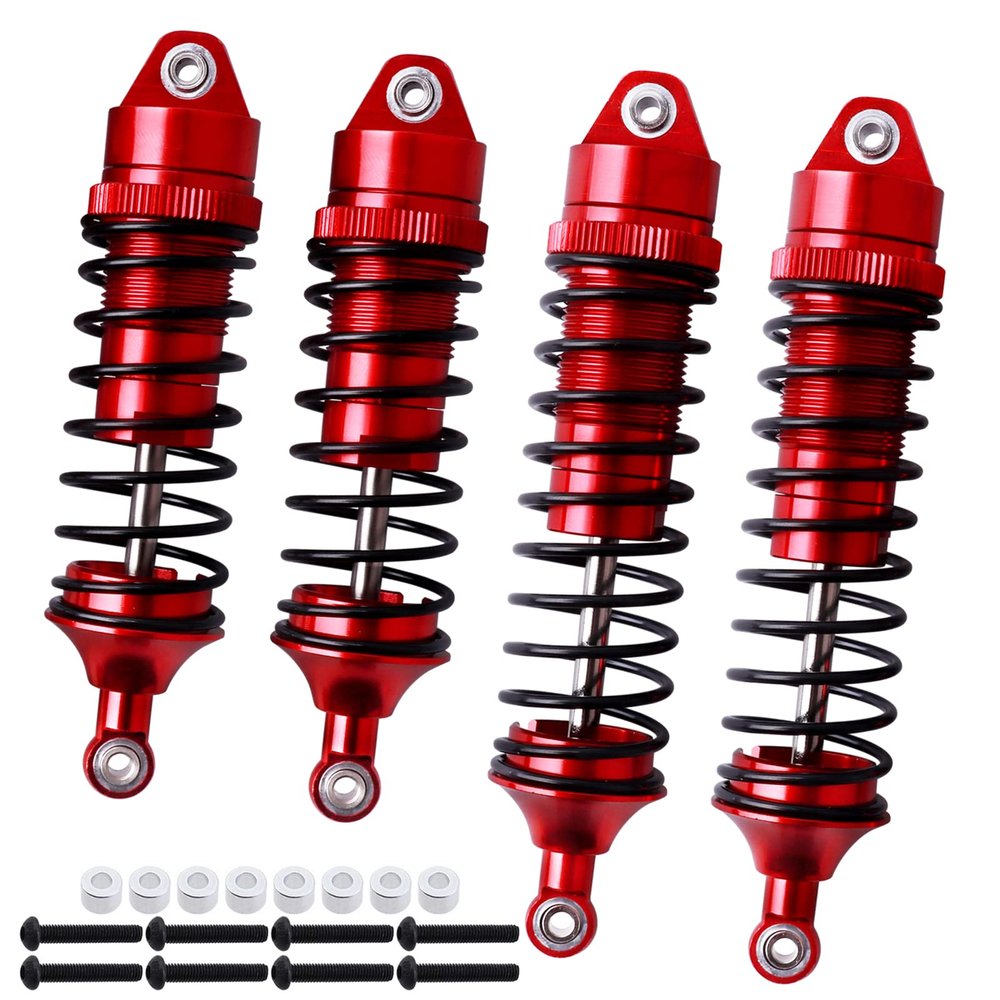 FriHobby RC Big Bore Shocks All Metal Shock Absorber Front Rear Damper Upgrade Parts for Traxxas 1/10 Slash 4x4 Rustler 4X4 Stampede 4X4 Hoss 4X4 Replace 5862 (Red)