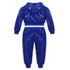 Manyakai Kids Boys Girls Shiny Sequins Hip Hop Clothes Jazz Street Dance Costume Hooded Top with Pants 2 Pcs Outfit Blue 12-14 Years view 2