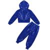 Manyakai Kids Boys Girls Shiny Sequins Hip Hop Clothes Jazz Street Dance Costume Hooded Top with Pants 2 Pcs Outfit Blue 12-14 Years view 4