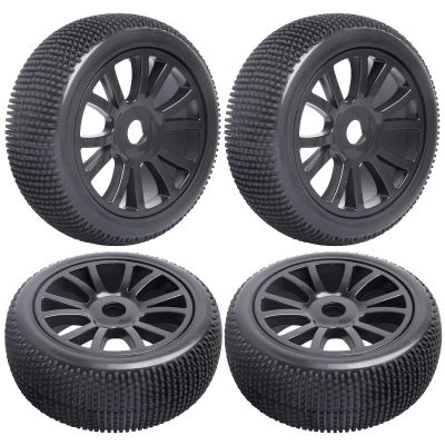 FriHobby 1/8 Scale RC Buggy Tires w/Foam Inserts and 17mm Hex Wheels for Arrma Typhon 6S 3s Blx Losi 8ight HPI Vorza Hobao Hyper Kyosho Inferno, Set of 4