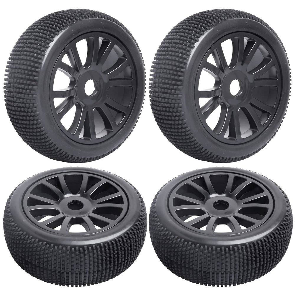 FriHobby 1/8 Scale RC Buggy Tires w/Foam Inserts and 17mm Hex Wheels for Arrma Typhon 6S 3s Blx Losi 8ight HPI Vorza Hobao Hyper Kyosho Inferno, Set of 4