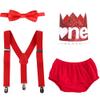 Baby Boys 1st Valentine's Day Outfit Red Sequins Heart Diaper Cover Suspenders Bowtie Crown Headband 4PCS Clothes Set for Cake Smash First Birthday Photo Shoot Red Heart One 3-24 Months view 1