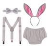 Baby Boys First Easter Cake Smash Outfit Rabbit Ears Diaper Cover Suspenders Bowtie Headband 4pcs Clothes Set for Easter Bunny Themed Birthday Party dress Photo Props Gray Bunny 3-24 Months view 1