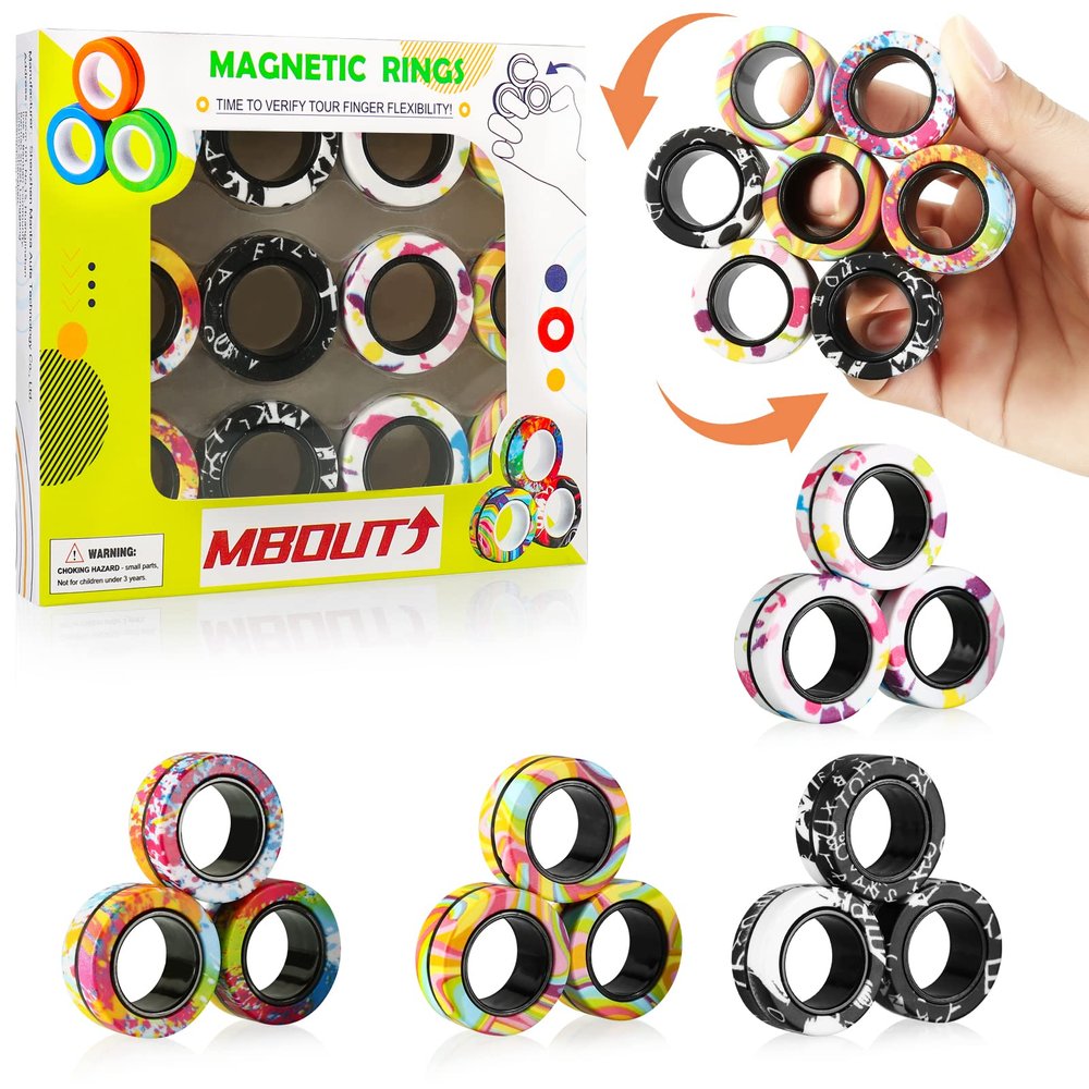 MBOUTrising 12Pcs Magnetic Ring Fidget Spinner Toys Set, Graffiti Camo Fingers Magnet Rings, ADHD Stress Relief Magical Toys for Training Relieves Autism Anxiety, Great Gift for Adults Teens Kids