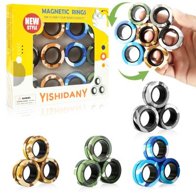 12Pcs Magnetic Rings Fidget Spinner Toys Set, ADHD Stress Relief Fingers Magnet Rings, Graffiti Camo Magical Fidget Toys Pack for Training Relieves Autism Anxiety, Great Gift for Adults Teens Kids