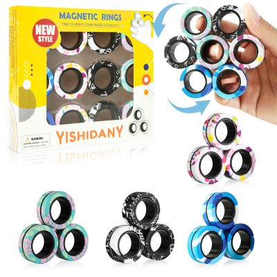 YISHIDANY 12Pcs Magnetic Rings Fidget Spinner Toys Set, ADHD Stress Relief Fingers Magnet Rings, Graffiti Camo Magical Fidget Toys Pack for Training Autism Anxiety, Great Gift for Adults Teens Kids