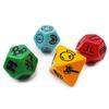 Bescon's Dungeon and Wilderness Terrain, Dungeon Feature and Treasure Type Dice Set, 4 Piece Proprietary Polyhedral RPG Dice Set, Red, Green, Yellow with Black Print view 1