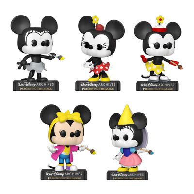 Funko Pop! Minnie Disney Archives Set of 5 - Princess Minnie (1938), Minnie (2013), On Ice (1935), Plane Crazy (1928) and Totally Minnie (1988)