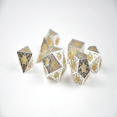 7-Piece Crafted Dice Set - Beautiful Snowflake Metal Dice with Resin Core - Crystal White - D&D - Dungeons and Dragons - D4 D6 D8 D10 D20 Bronze!!!