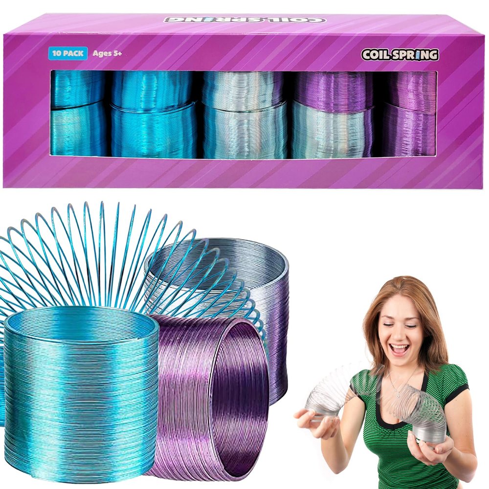 The Dreidel Company Metal Coil Spring, Goody Bag Fillers, Party Favor for Kids, Variety of 2.4" (60mm) Individually Boxed (10-Pack)