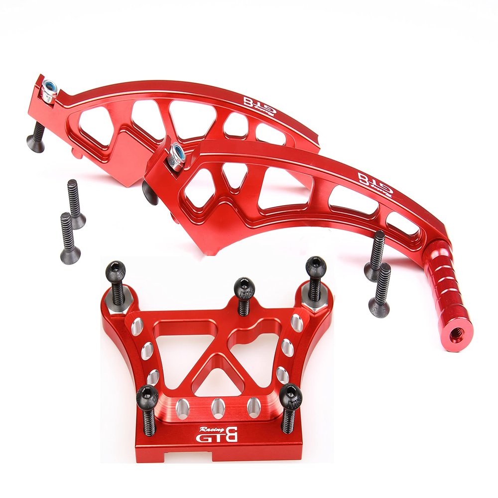 GTBRacing 1/5 RC Car LOSI DBXL-E V1.0 CNC Aluminum Front Top Chassis Plate, Front + Rear Chassis Brace Set Upgrade Parts (Red)