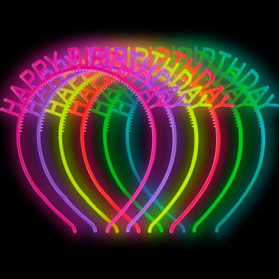 ZIRICHER 6PCS Happy Birthday Headbands, Luminous Birthday Crowns For Women Glow In The Dark Girls Headbands Kids Party (6 Colors Per Pack)