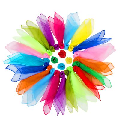 Colovis Square Dance Scarves, 48 Pcs Juggling Scarf Props Magic Trick Silk Scarves Music Movement Scarf 12 Colors 24 by 24 Inches