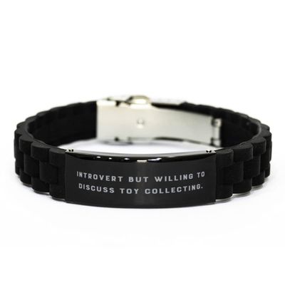 Sunmead Joke Toy Collecting Black Glidelock Clasp Bracelet, Introvert but, Gifts for Friends, Present from, Engraved Bracelet for Toy Collecting