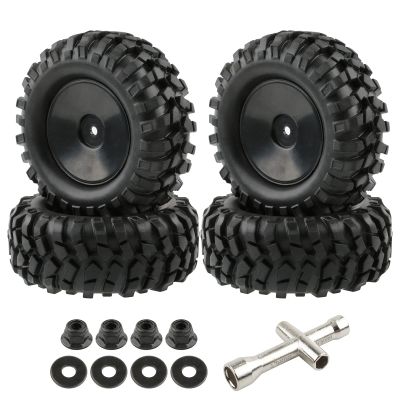 Rchobbytop 4pcs RC Trailer Tires, 12mm Hex Hard Dish Wheel Rim and Tires with Lock Nuts Washers Wrench for 1/10 Rock Crawler Truck Off Road Racing Car Axial RC4WD Tamiya MST HSP
