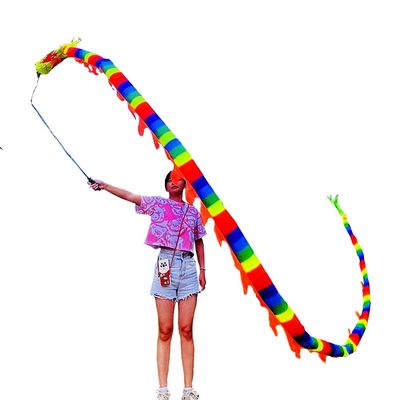 DSJUGGLING 3D Colorful Dragon Silk Flowy Spinning & Shaking Poi - Flinging The Dragon Spiral Practice Ribbon Streamer with Fiberglass Handsticks + Travel Bag! (5 Meters (16.4 FT), Rainbow Color)