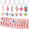 Sureio 24 Pcs Little Girl Jewelry Set Kids Unicorn Necklace Cute Woven Bracelet Ring for Girls Pretend Dress up Party Favor (Vivid Style) view 1
